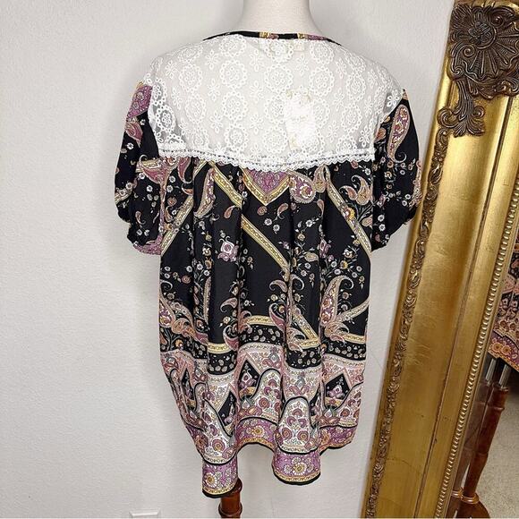 NWT Suzanne Betro Weekend Lace Yoke Tie Notch Neck Tunic Top Size 1X $94 - Picture 4 of 6